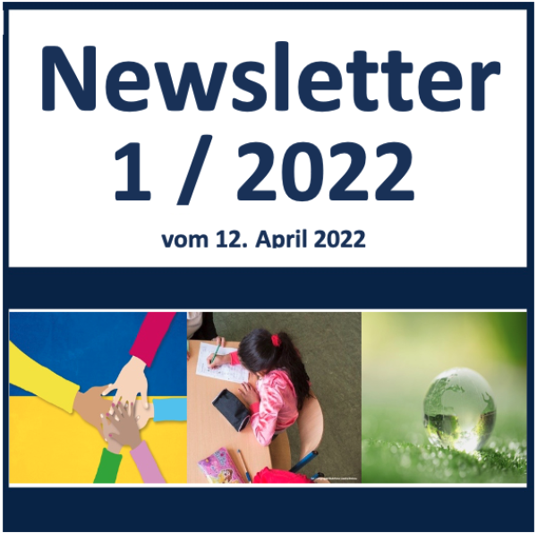 Collage von Bilder des aktuellen Newsletters, darüber die Schrift: Newsletter 1/2022 vom 12. April 2022