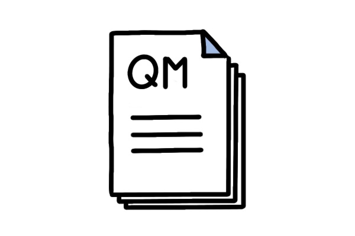 Icon eines Stapels Dokumente auf denen QM steht