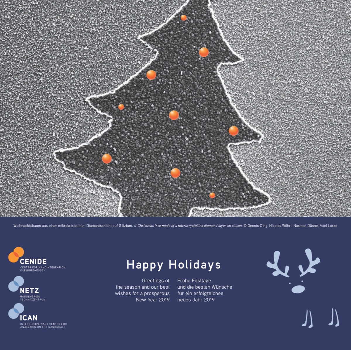 Greeting card with christmas tree made of a microcrystalline diamond layer on silicon