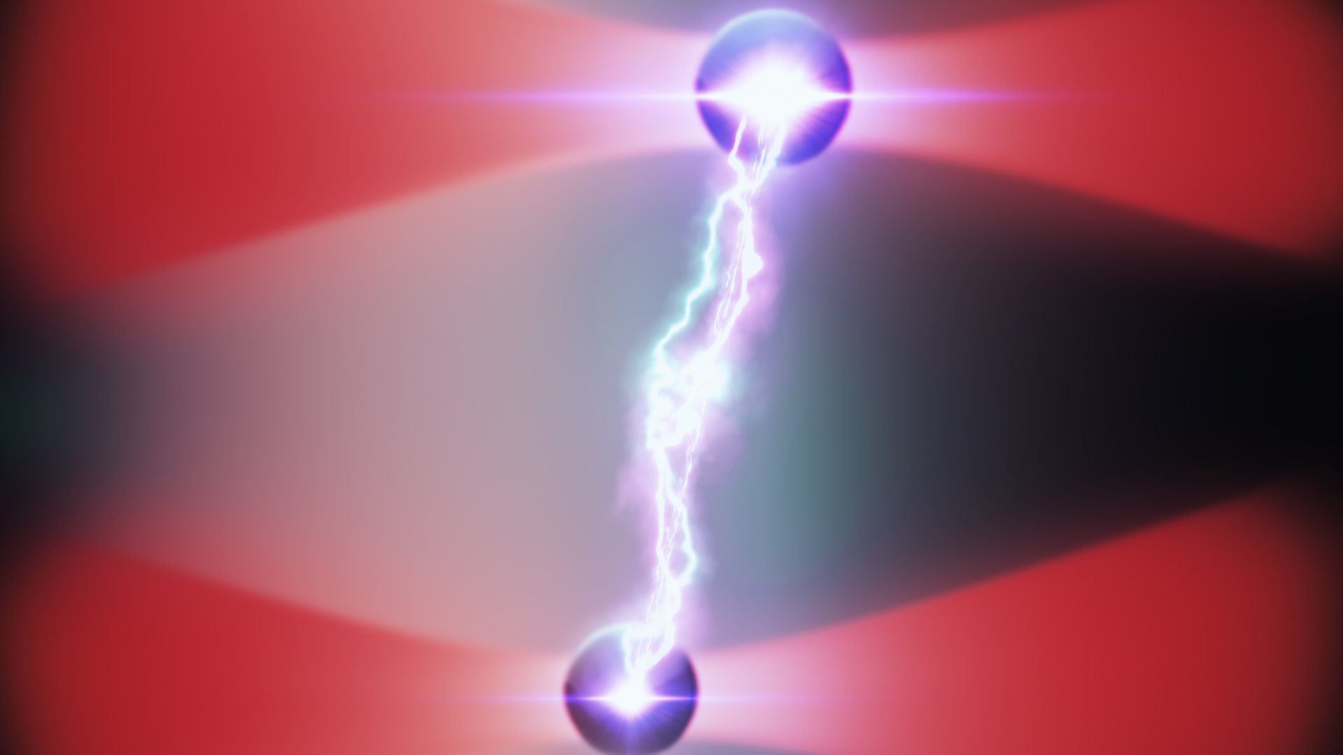 Die Graphik zeigt zwei durch Licht verbundene Nanopartikel 