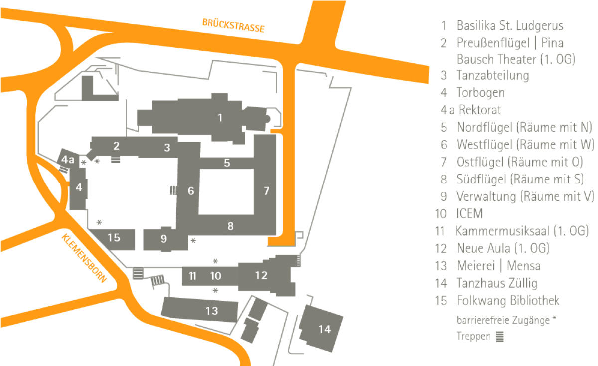 Karte des Campus' an der Folkwang-Universität
