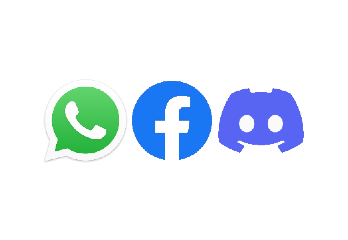Logos von Whatsapp, Facebook und Discord
