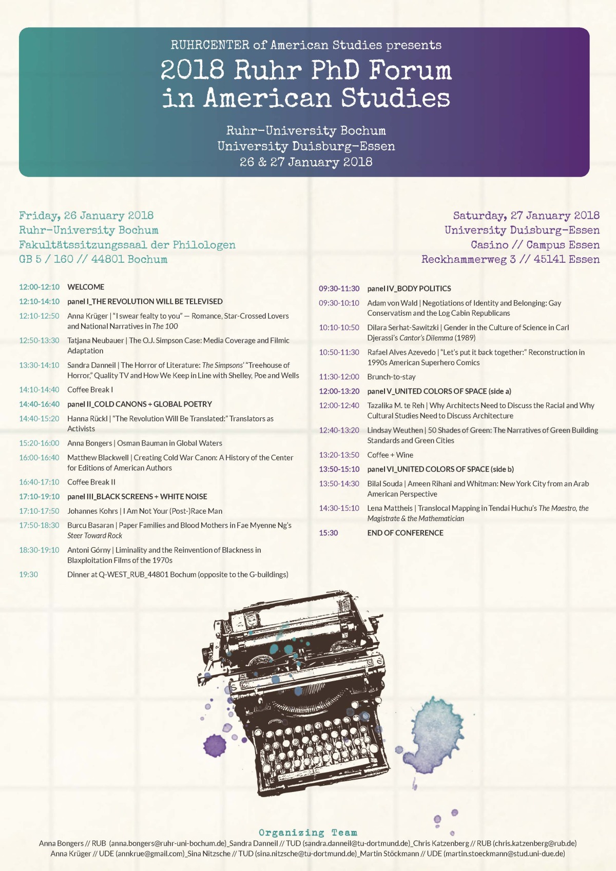 Abbildung des Programms des Ruhr-PHD-Forums in American Studies 2018.