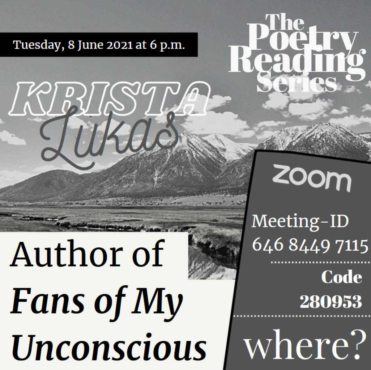 Poster announcing the poetry reading series of the american studys program starting in summer 2021.