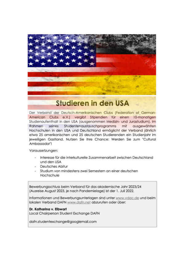 Teaser Bild des Handzettels, der für den deutsch-amerikanischen Studierendenaustausch des V D A C wirbt.
