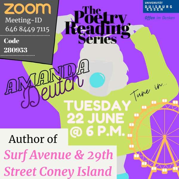 Poster announcing the poetry reading series of the american studys program in summer 2021.