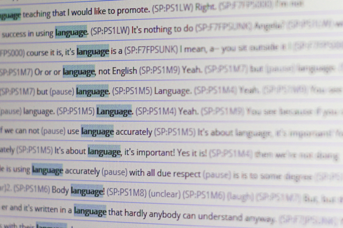 The picture shows an online corpus research with focus on the word "language".