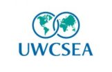 The picture shows the logo of United World College South East Asia joining the two halves of the globe above the letters UWCSEA.