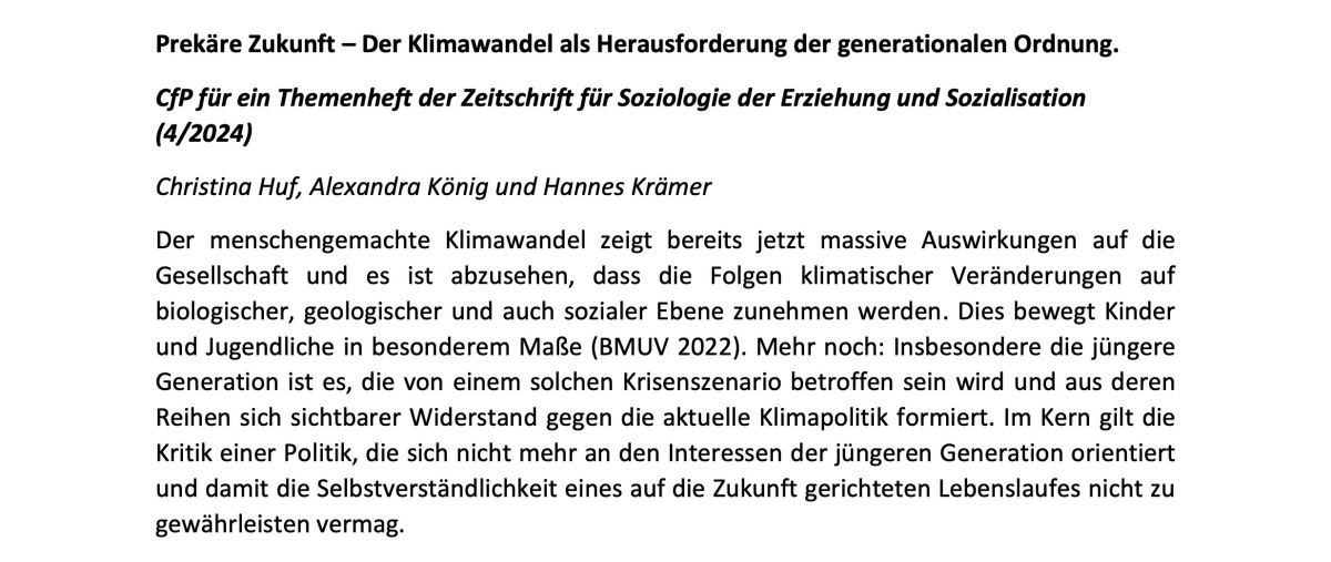 Screenshot vom Anfang des Call for Papers