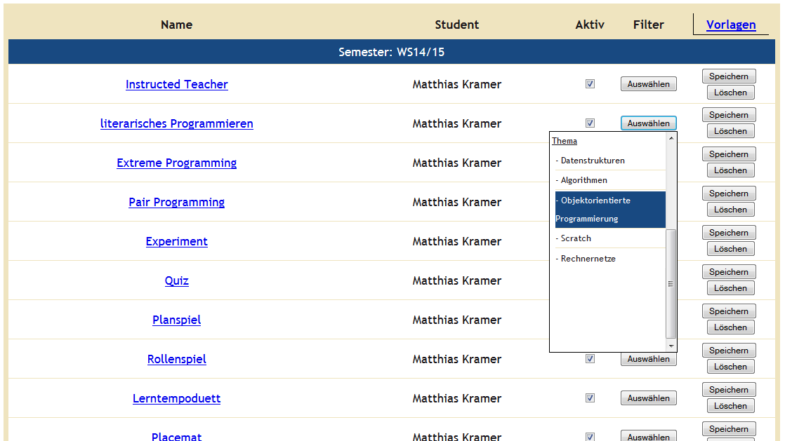 Abbildung 2: Methodenadministration mit Filterzuweisung