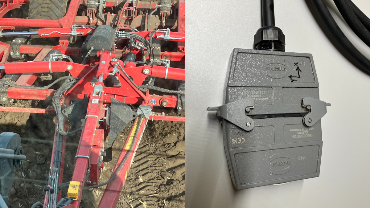 Doppelbild: roter Grubber auf der linken Seite und Stecker auf der rechten Seite