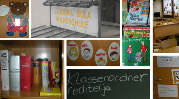 Zweisprachige Aufschriften und Ressourcen in einer Grundschule