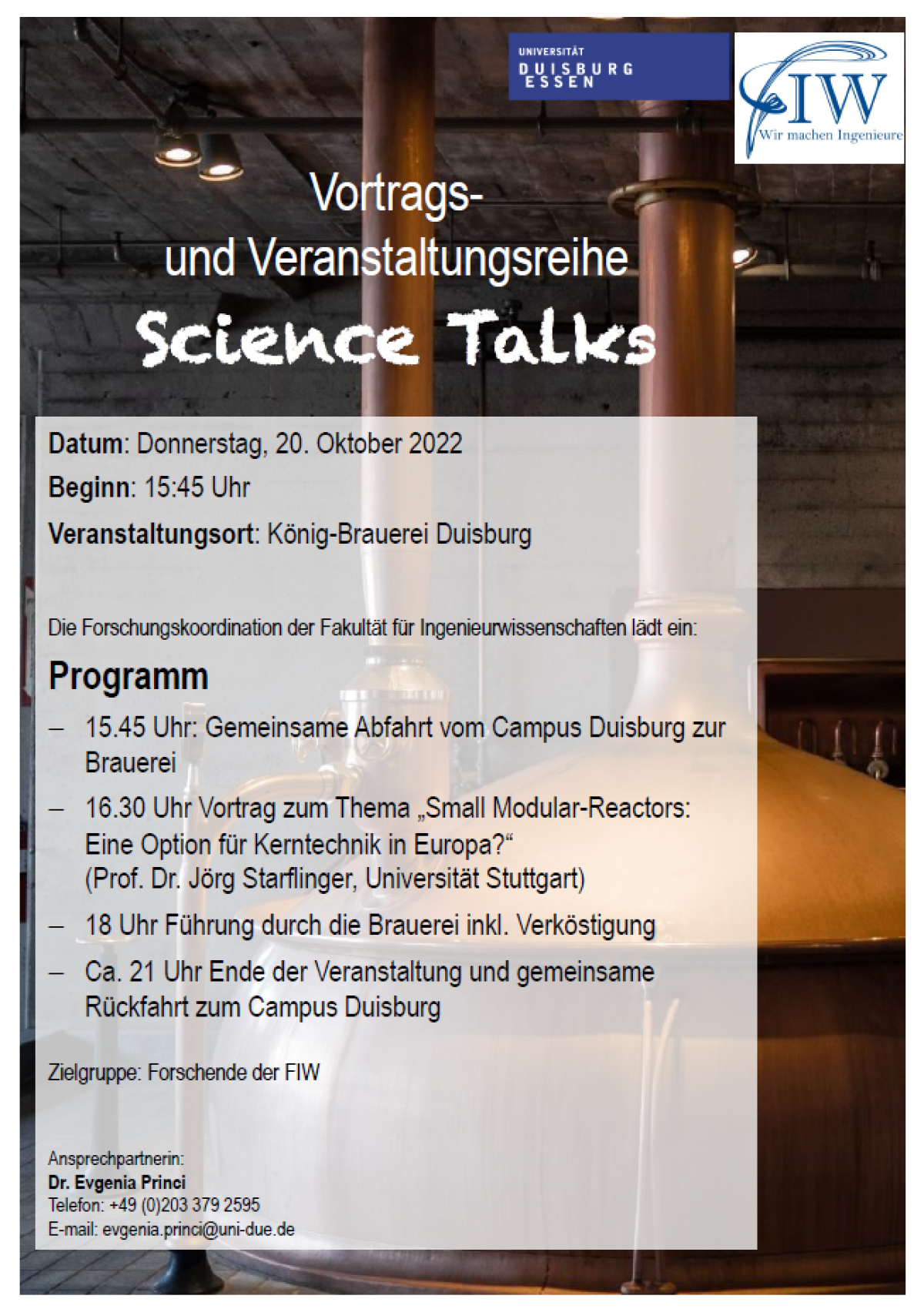 Informationsflyer Science Talk König-Brauerei