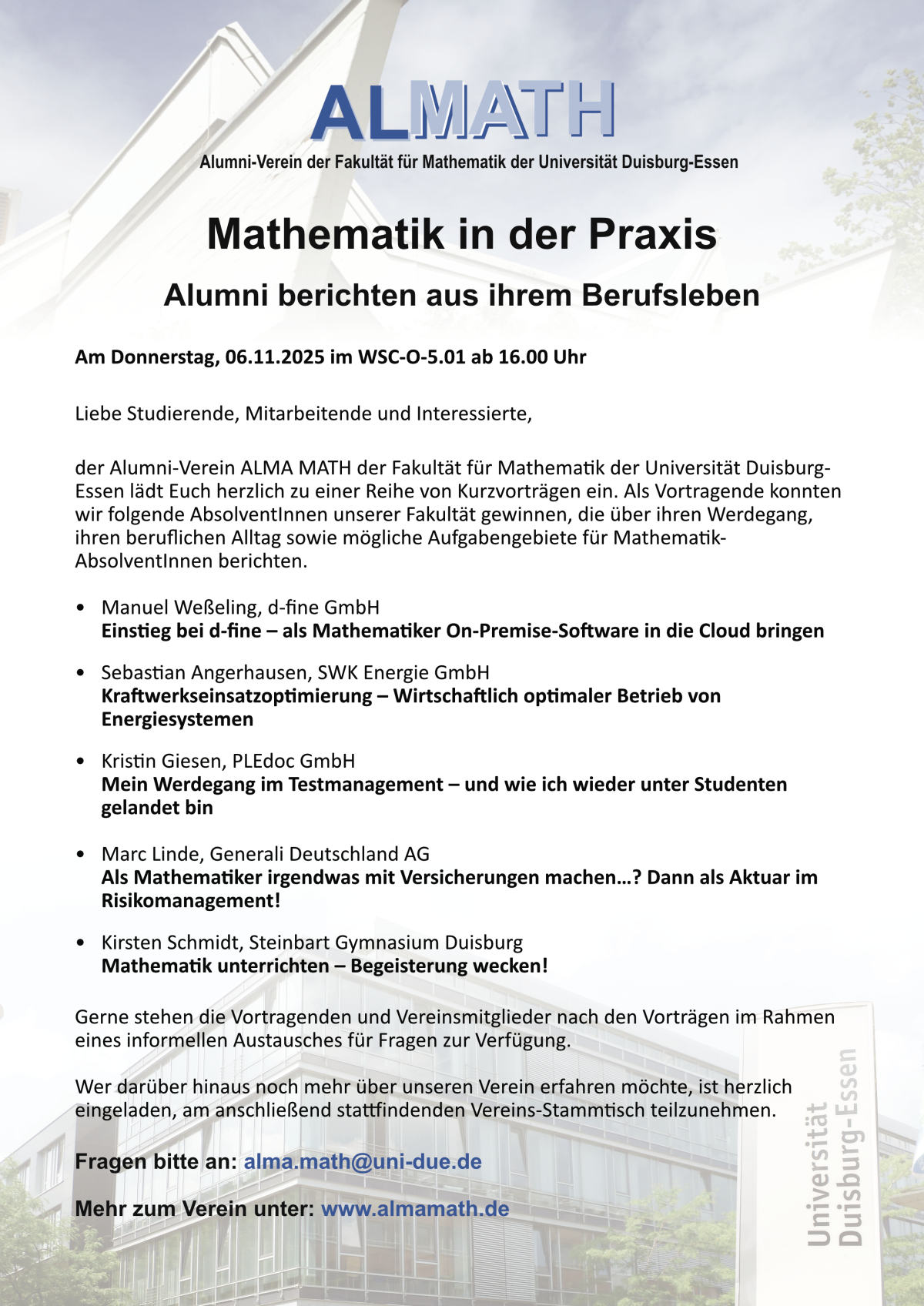 Programm zur Veranstaltung "Mathematik in der Praxis" für November 2025 Programm zur Veranstaltung "Mathematik in der Praxis" für November 2025