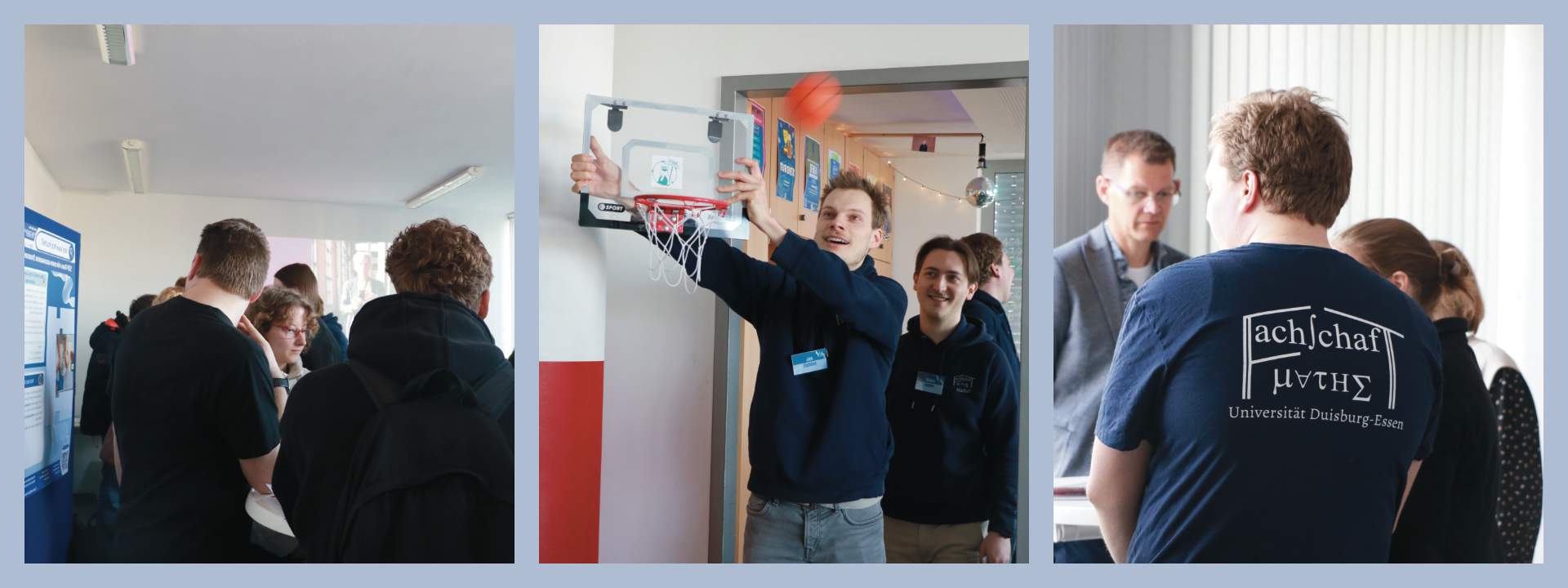 Zu sehen sind drei Bilder, auf denen verschiedene Aktionen des Fachschaftsrates unserer Studierenden dargestellt werden.