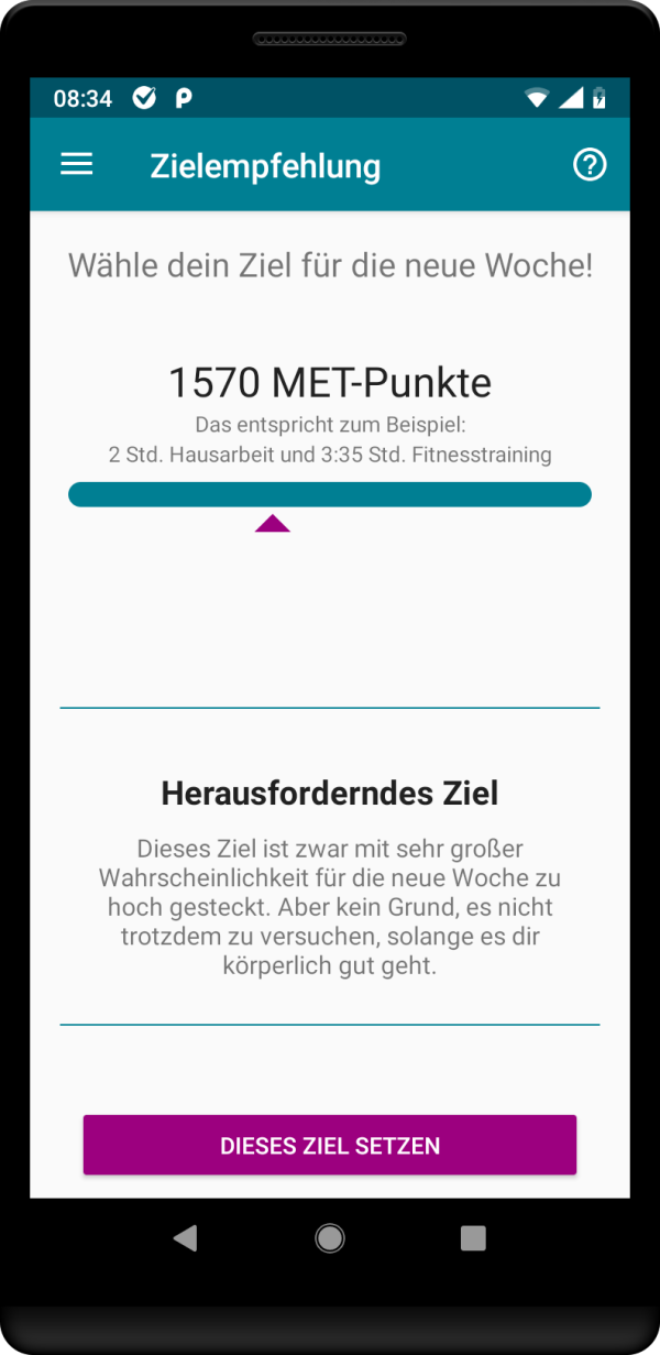 Screenshot aus der Applikation MyExcerciseTracker