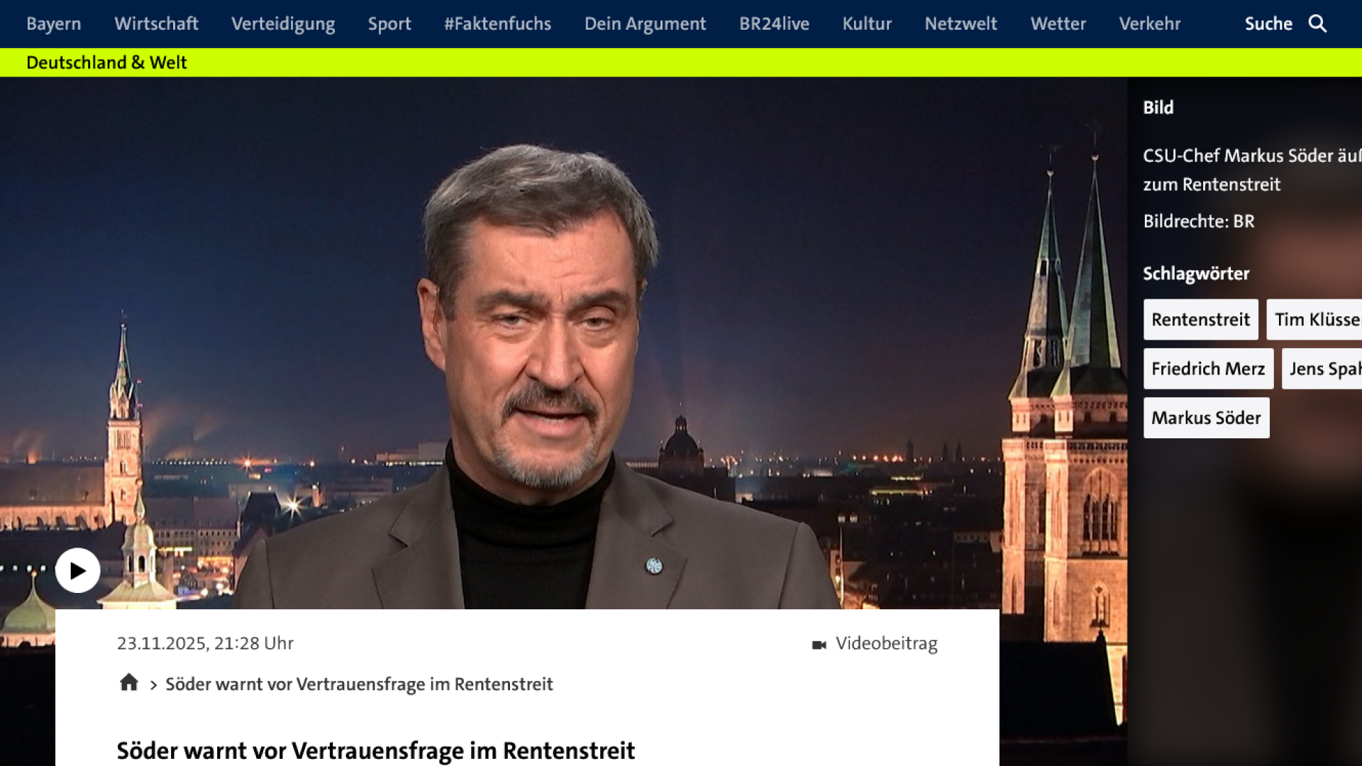 CSU-Chef Söder lehnt Vertrausensfrage an Kanzler Merz im öffentlich-rechtlichen Fernsehen ab