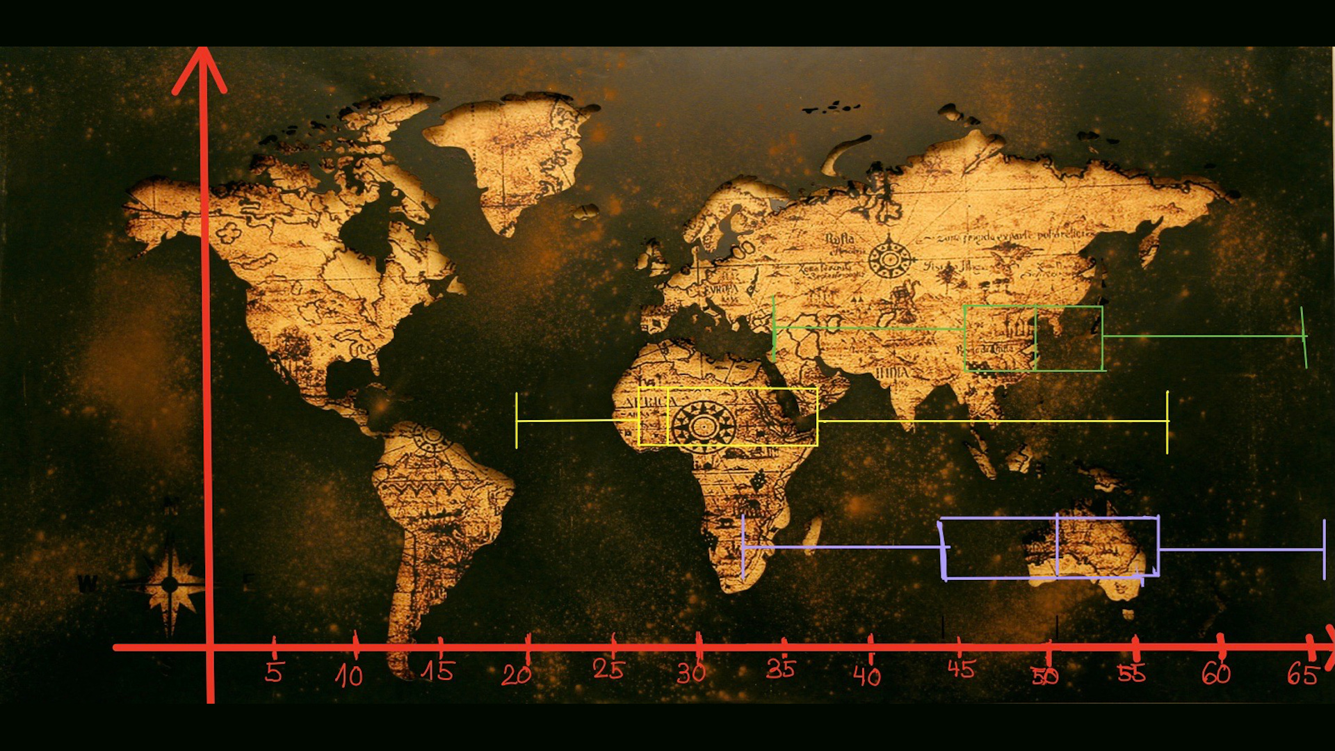 Landkarte mit aufgemaltem Koordinatensystem als Beispiel für die Lösung einer Aufgabe.