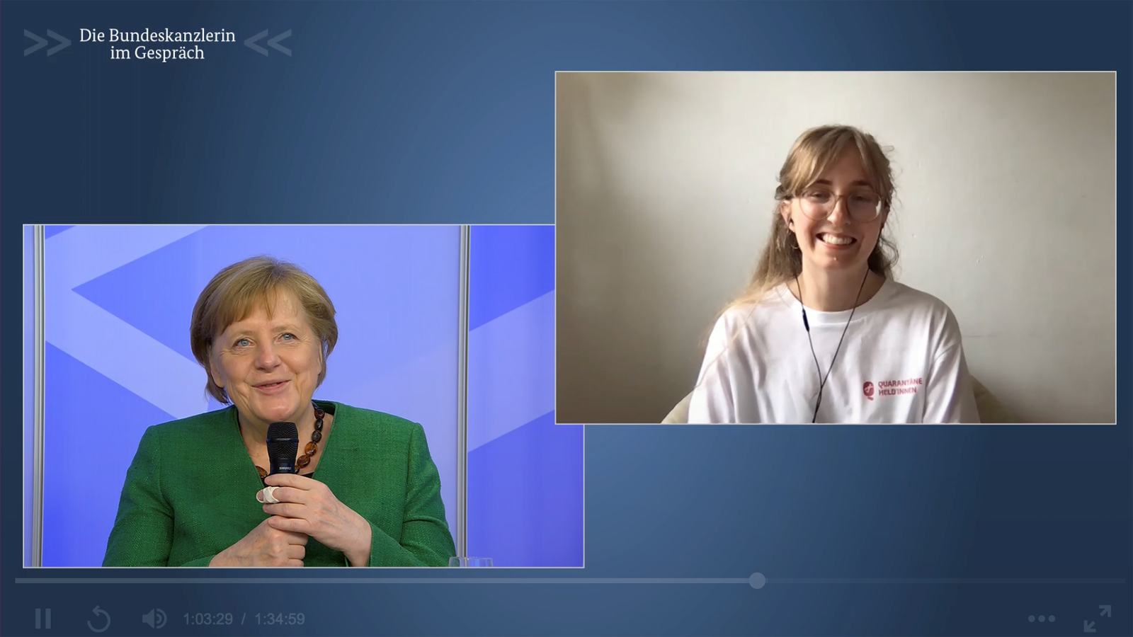Die Bundeskanzlerin im Gespräch mit Milena Gaede per Videokonferenz