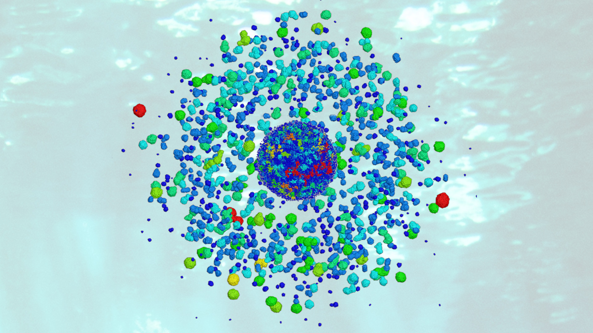 Grafische Darstellung eines explodierenden Nanopartikels.