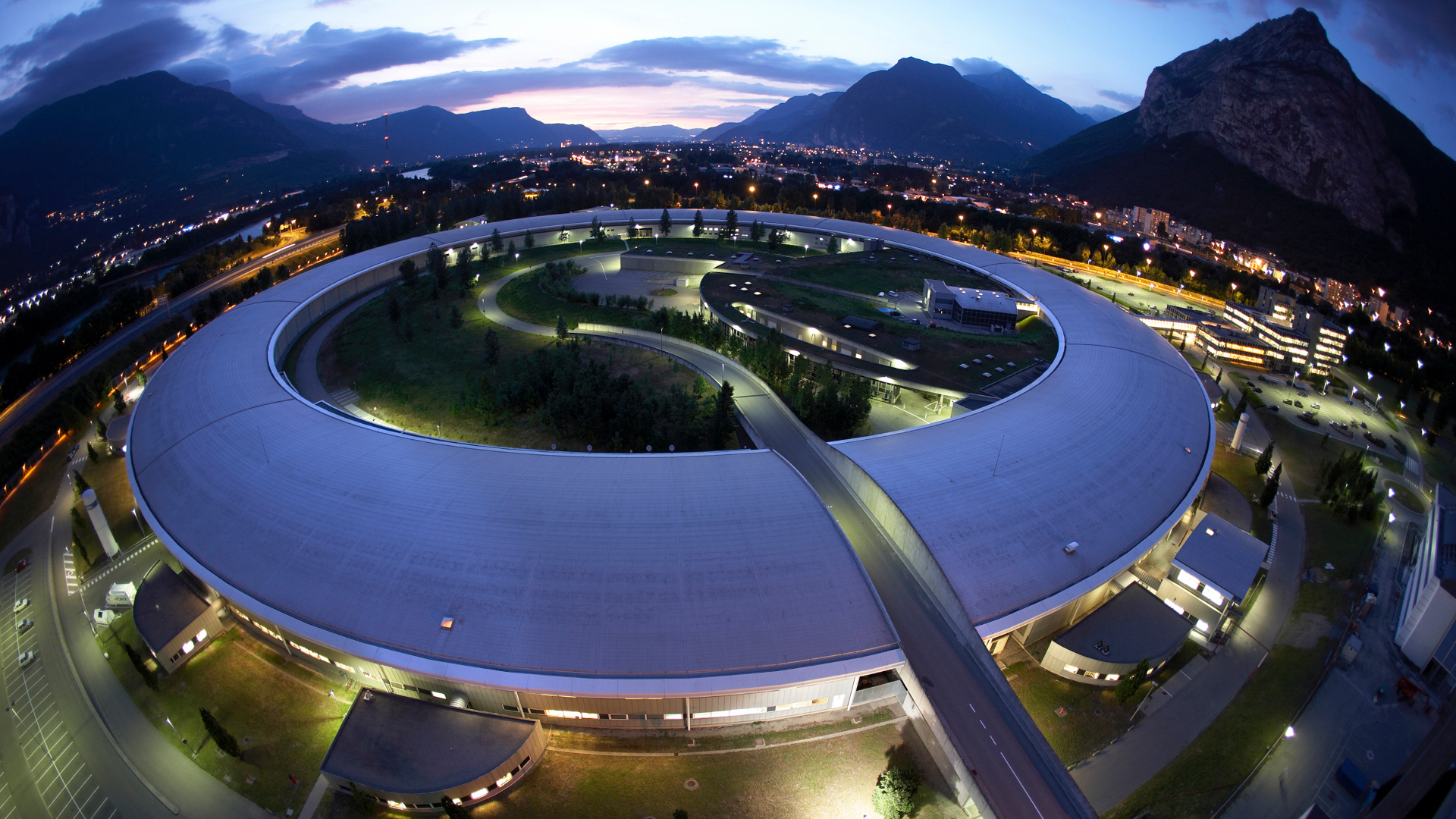 Top view of the ring of the ESRF at night