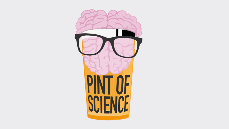 Logo des Festivals, das ein Bierglas zeigt, in dem ein Hirn mit Brille sitzt.