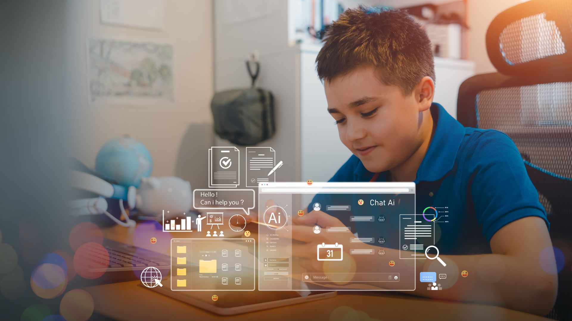 Symbolbild, Interaktion zwischen Schüler und KI 