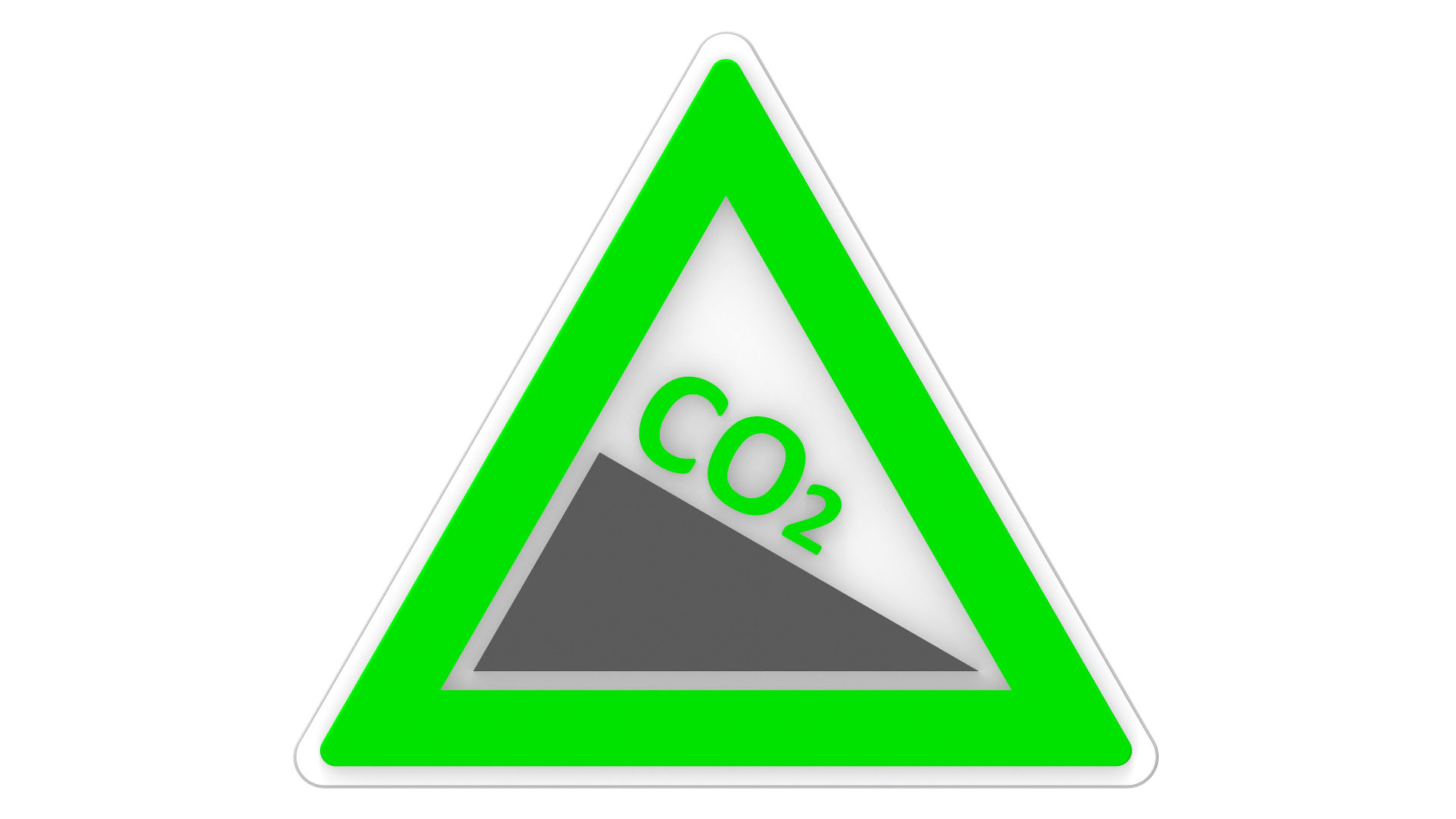 Dreieckiges Verkehrsschild mit grünem Rand, das CO2-Gefälle zeigt