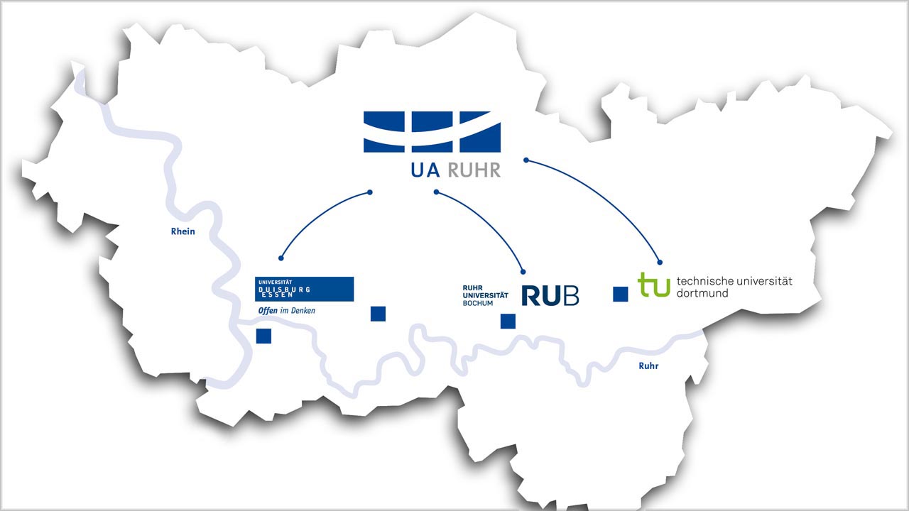 geografische Karte mit den UA Ruhr Standorten