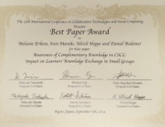Award Collabtech 2019 Best Paper Erkens