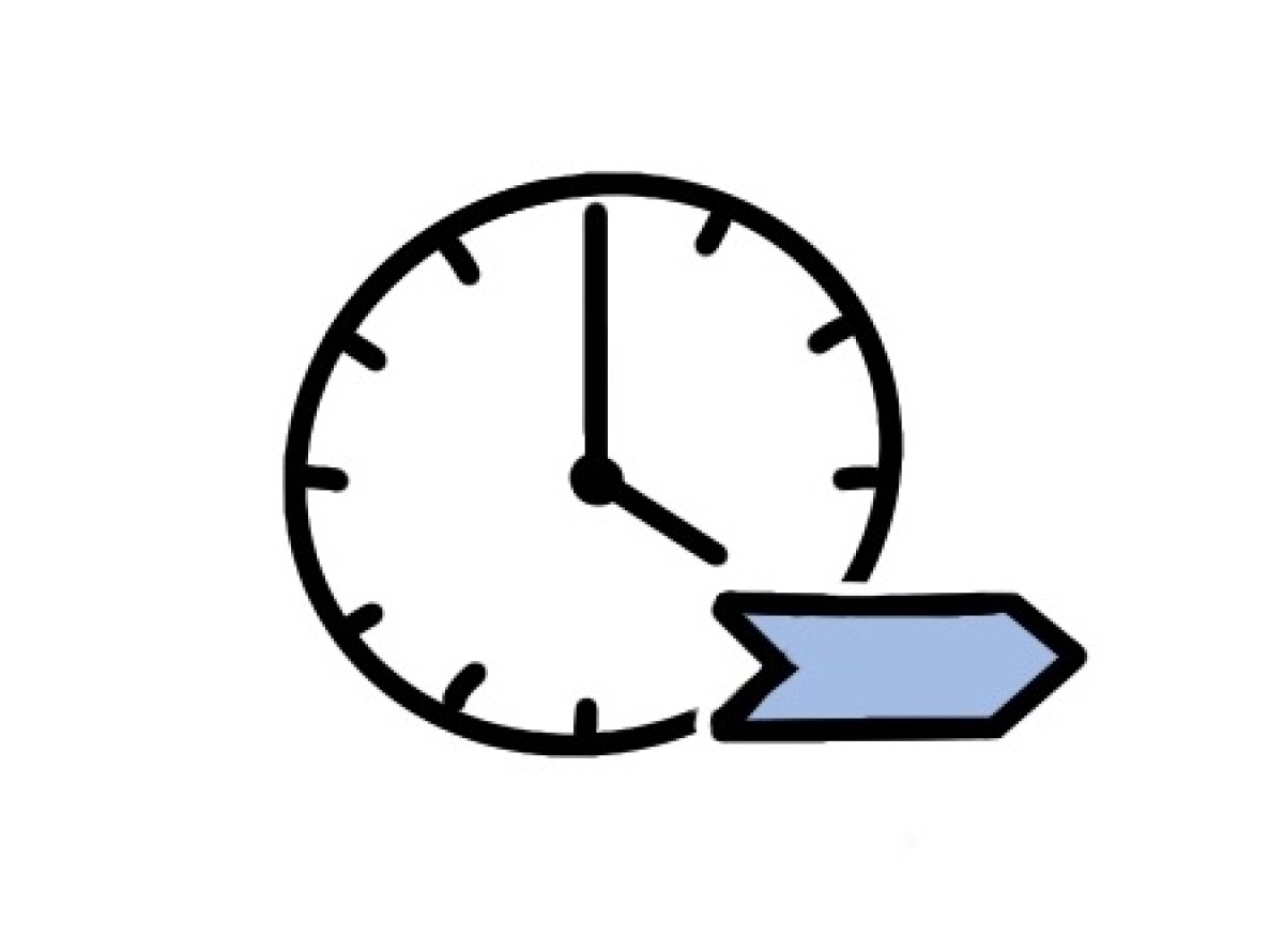 Icon einer Uhr mit einem blauen Pfeil, das einen Zeitplan symbolisieren soll