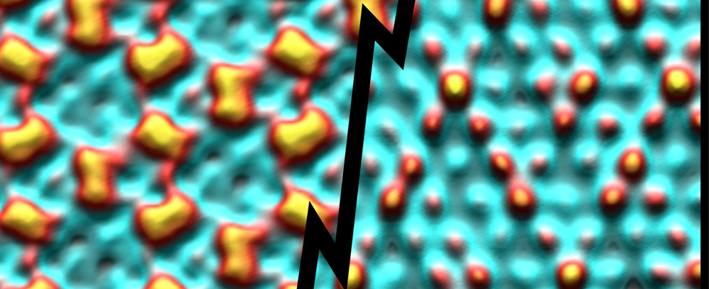Die beiden Phasen von Kohlenstoffmonoxid (CO) auf Kupfer (Cu) im Nanometermaßstab, aufgenommen mit einem Rastertunnelmikroskop (Foto: CENIDE/AG Möller)