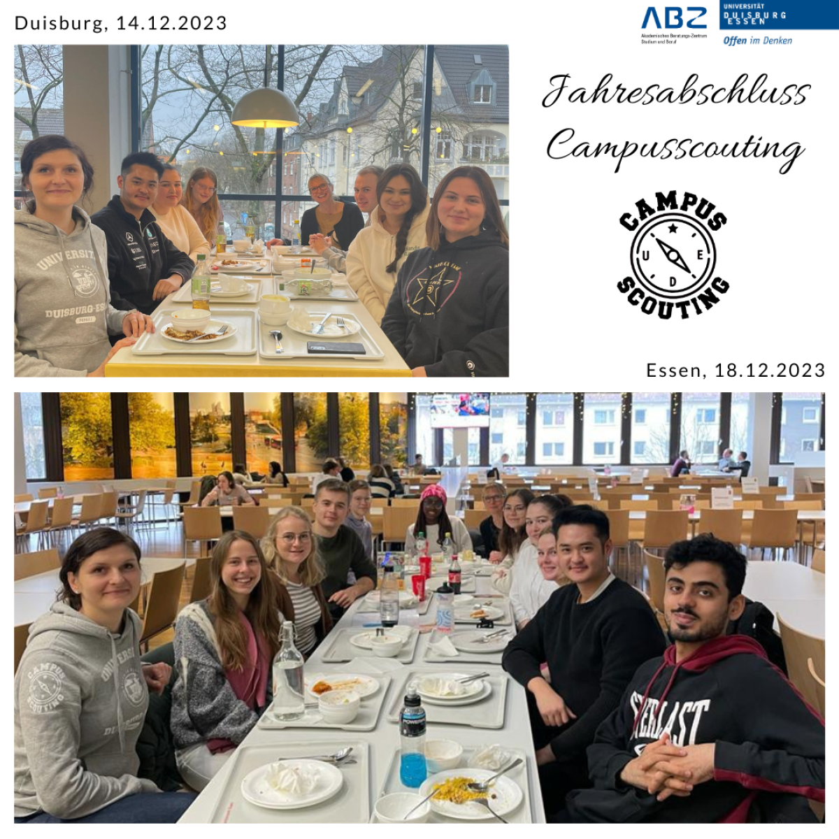 Die Campus-Scouts sitzen in der Mensa. Die Campus-Scouts sitzen in der Mensa.