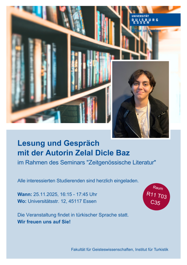 Poster über eine Lesung mit der Autorin Zelal Dicle Baz