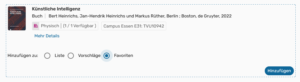 Screenshot: Leganto, Einträge erstellen, Favoriten hinzufügen, Bild 1