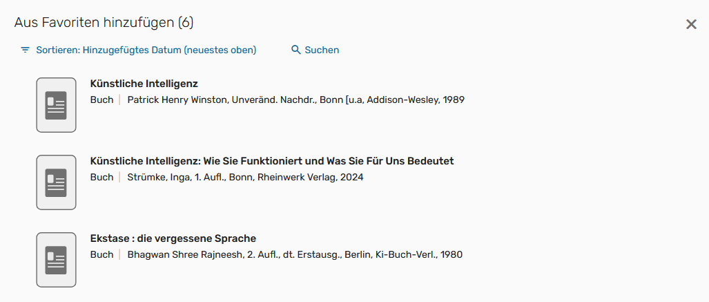 Screenshot: Leganto, Einträge erstellen, Favoriten hinzufügen, Bild 2