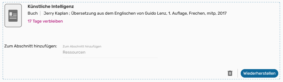 Screenshot: Leganto, Einträge verwalten, Bild 4