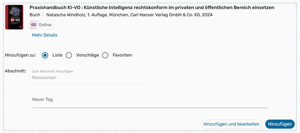 Screenshot: Leganto, Bibliotheksdienste, physische Semesterapparate, Bild 1