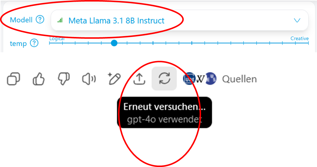 Screenshot: Zitierleitfaden KI, Bild 4, Verwendetes Modell
