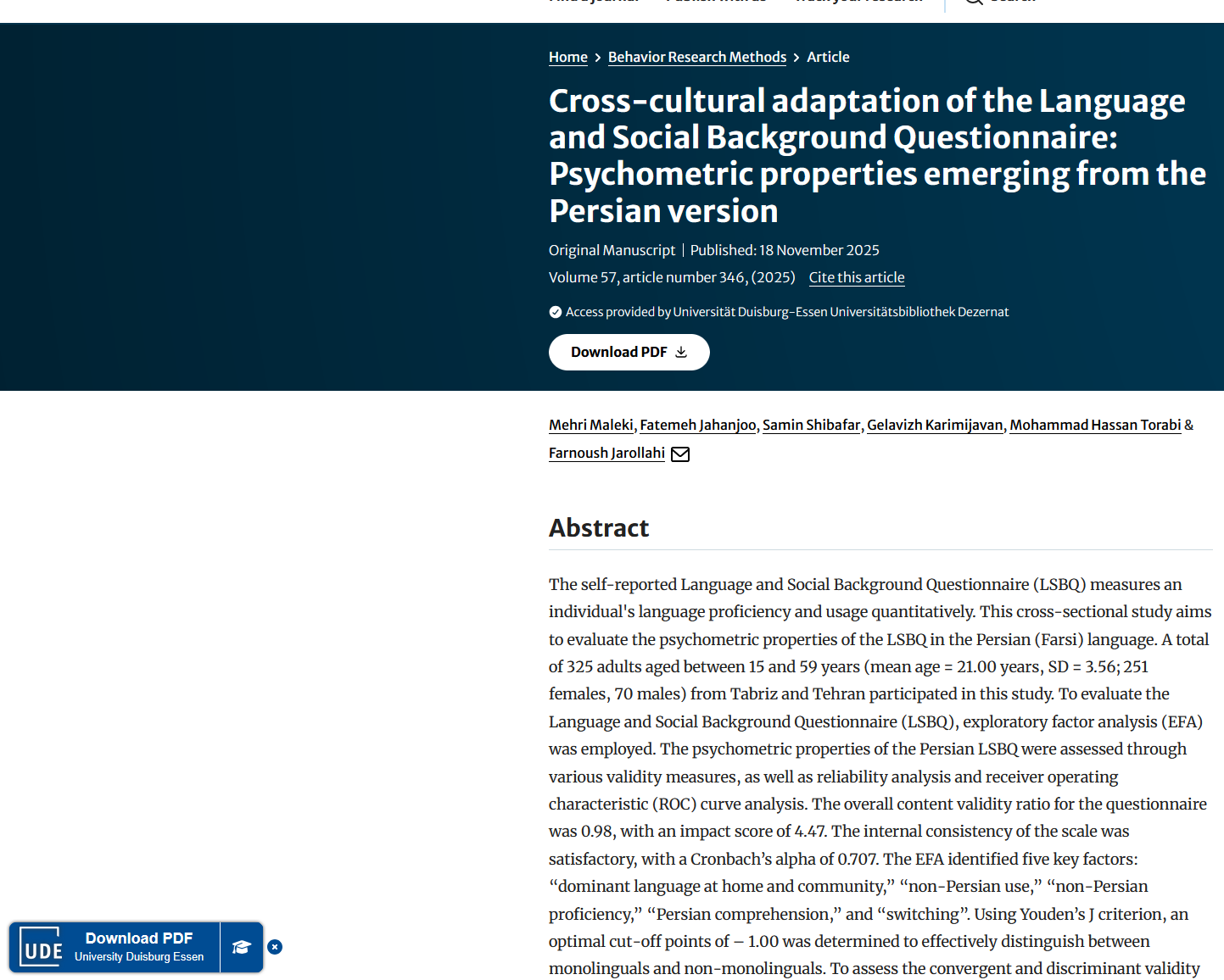 Screenshot: LibKey Nomad++, Anzeige des Bibliothekslinks mit UDE-Logo