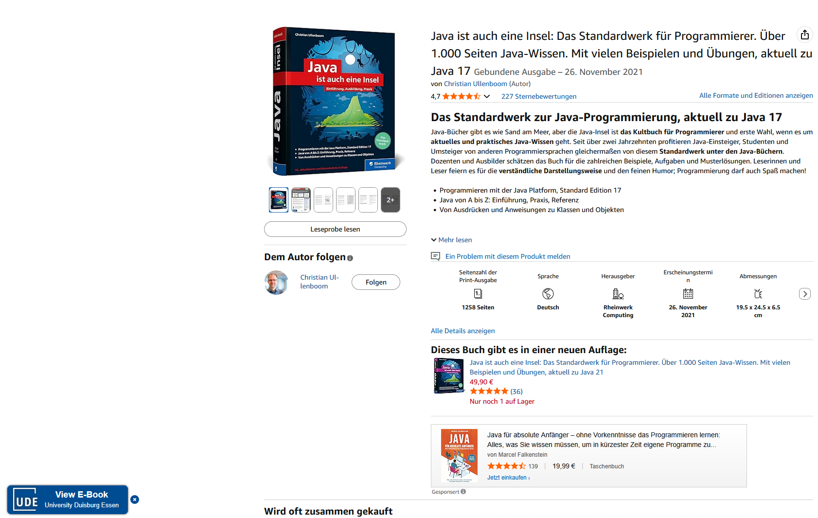 Screenshot: LibKey Nomad++, Anzeige bei Amazon zu einem über die UDE verfügbaren E-Book