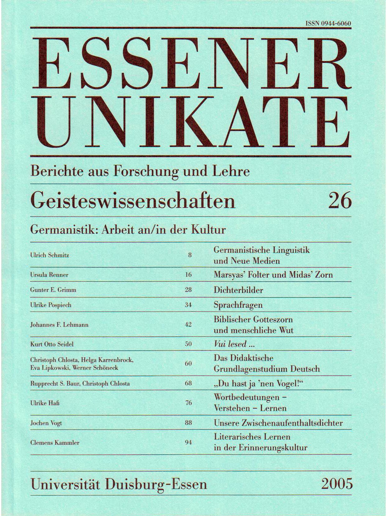 Deckblatt von UNIKATE Heft 26