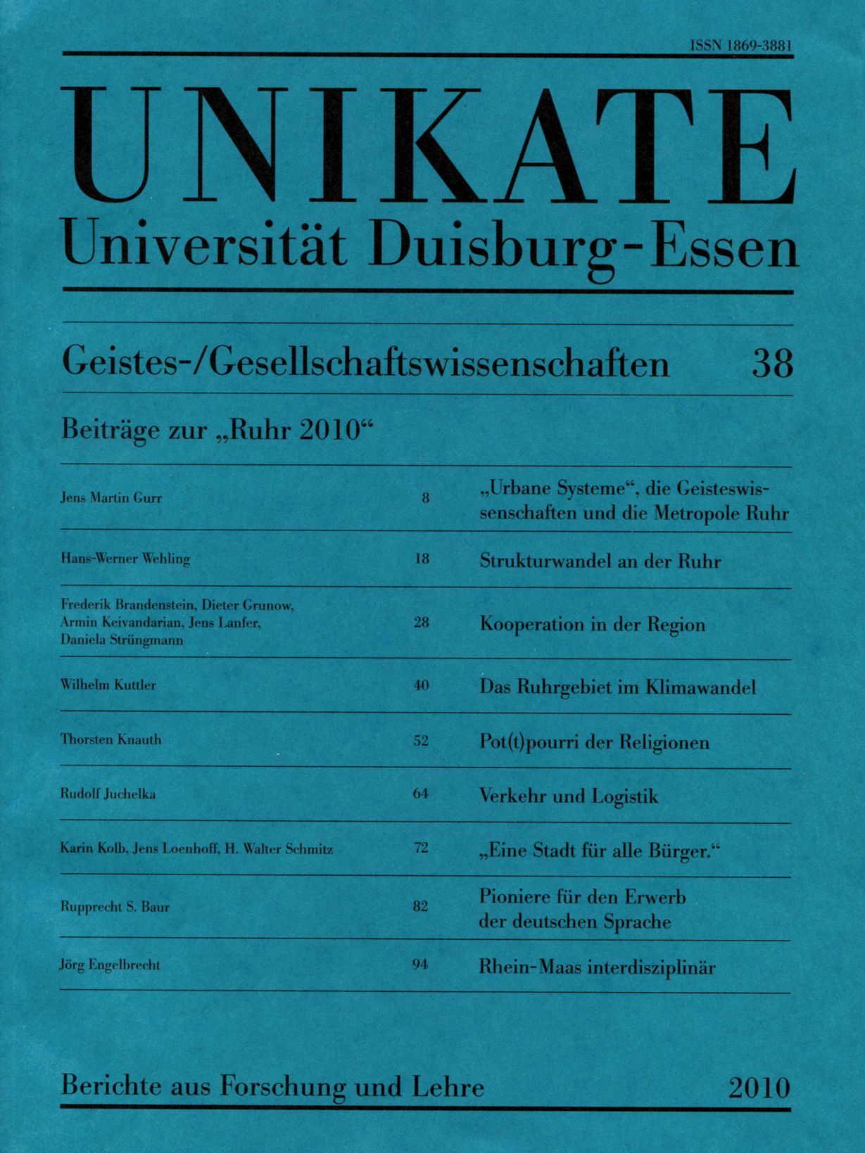 Deckblatt von UNIKATE Heft 38