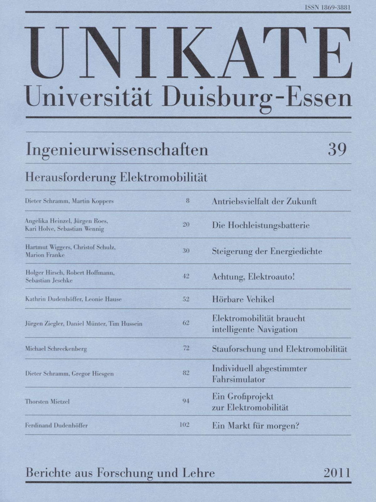 Deckblatt von UNIKATE Heft 39