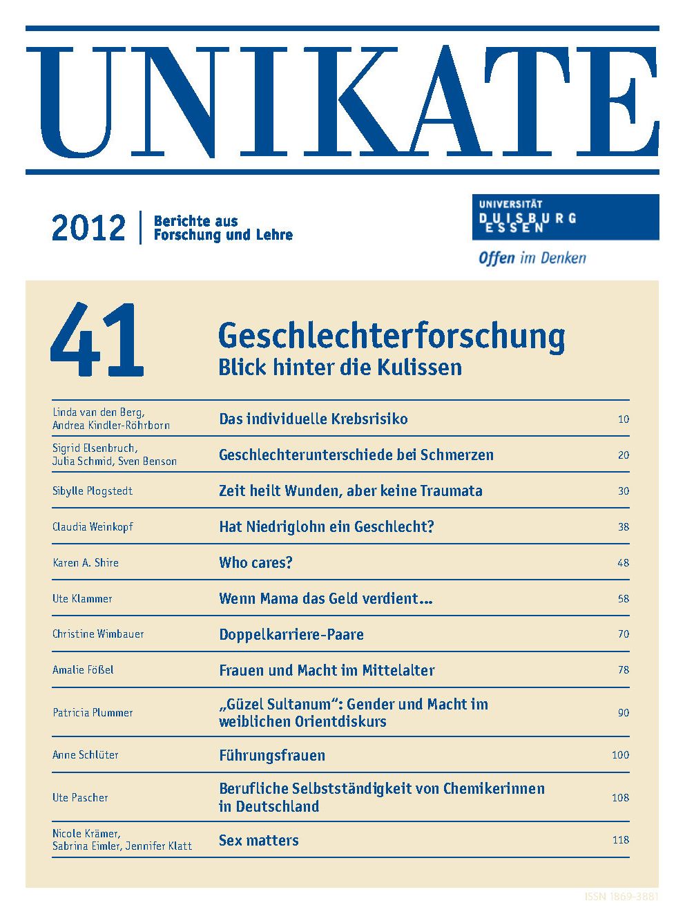 Deckblatt von UNIKATE Heft 41