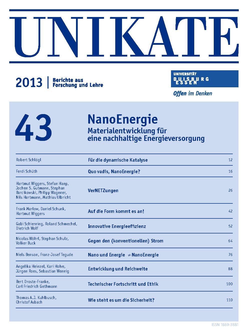 Deckblatt von UNIKATE Heft 43