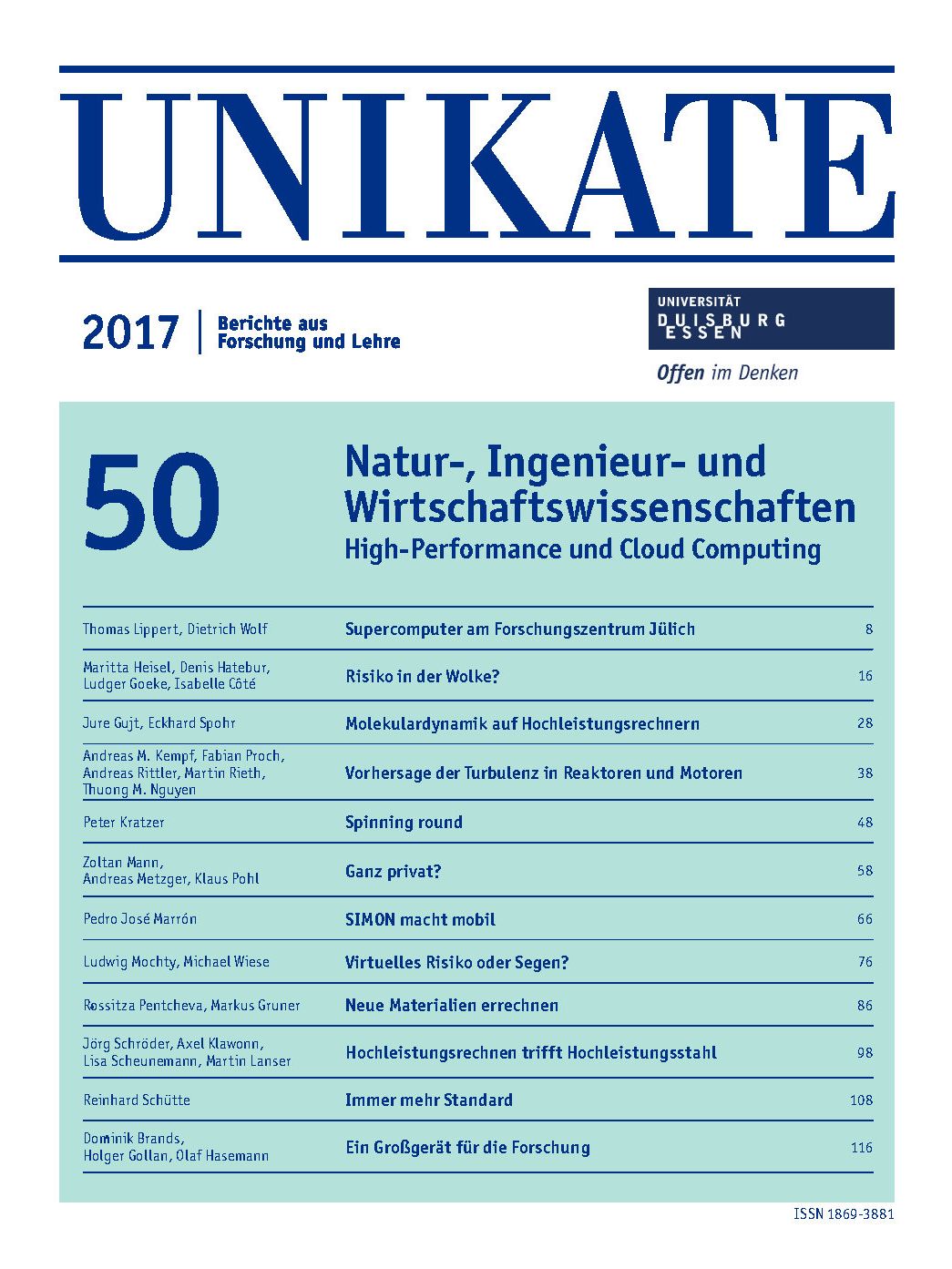 Deckblatt von UNIKATE Heft 50