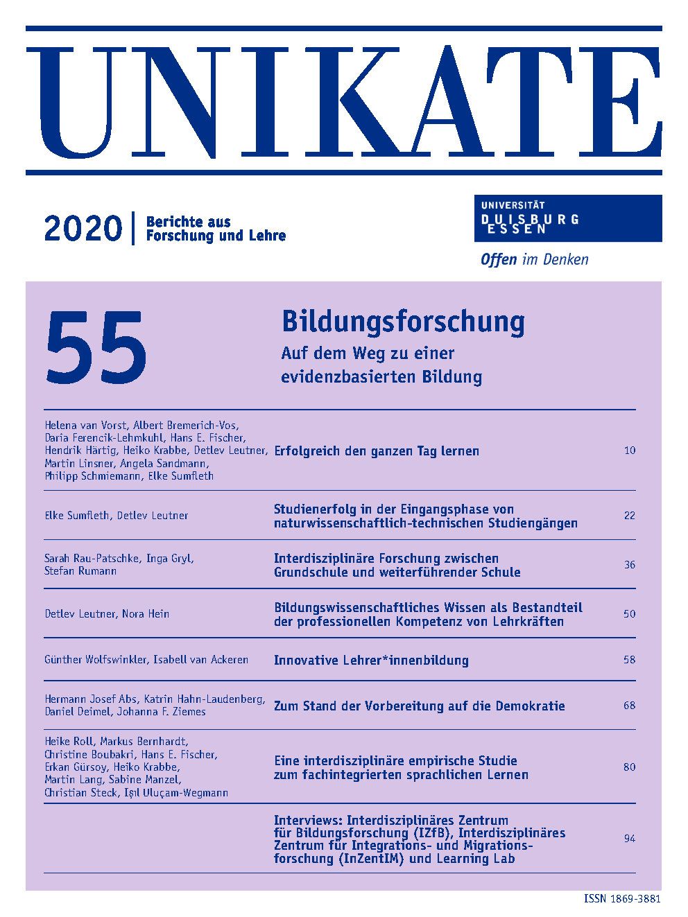 Deckblatt von UNIKATE Heft 55