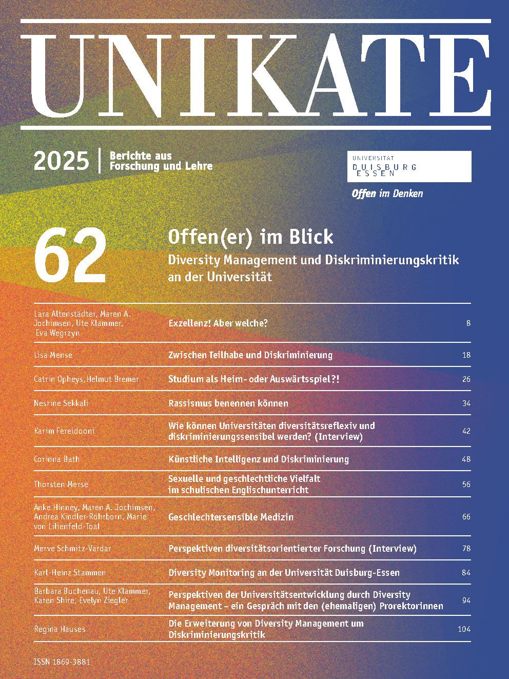 Deckblatt von UNIKATE Heft 62