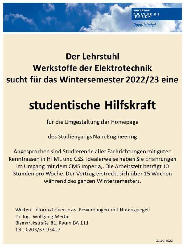 Jobs und HiWi - Stellen